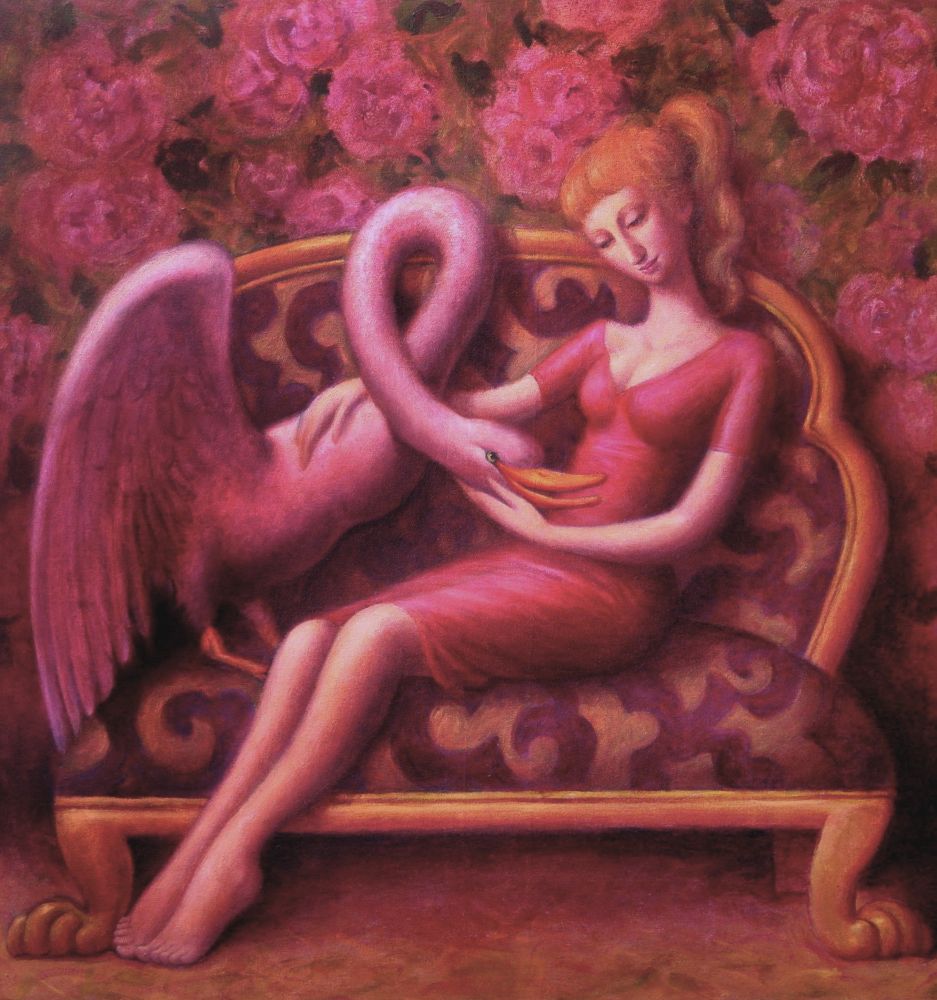 GIRL WITH PINK SWAN by Bob Haberfield 1991